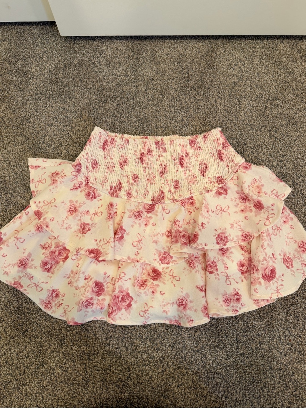 NWOT Altar’d State Floral Ruffled Mini Skort - Pink/Cream